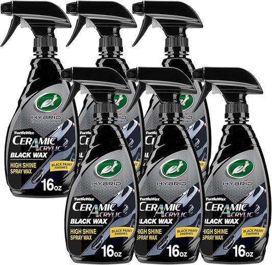 Turtle Wax Hybrid Solutions Ceramic Acrylic Black Car Wax Spray, Restores Apperance of Black Car Paint, Ceramic Coating Protection, Extreme Water Beading, High Gloss Shine, 16 oz (Pack of 6)