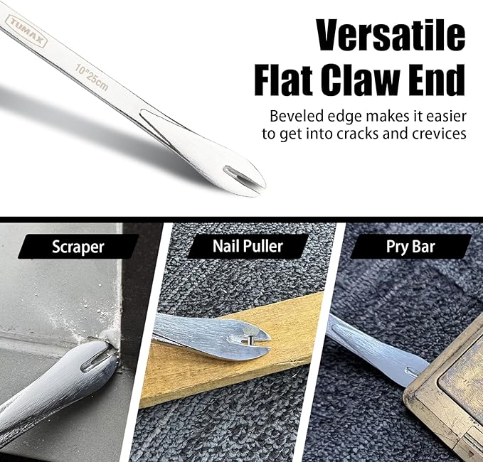 10" Nail Puller Cats Paw Pry Bar, High-Carbon Steel Mini Crowbar for Home Remolding & Woodworking Prying, Scraping, Lifting, Pulling