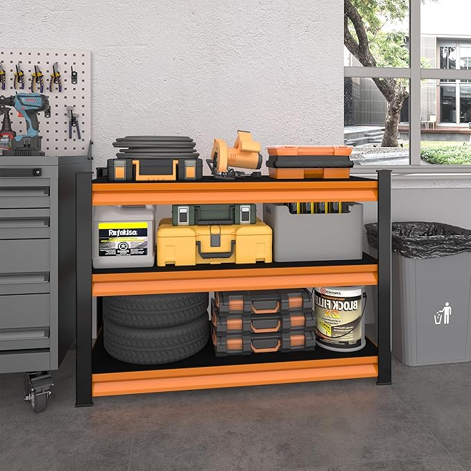 40" W Garage Shelving Heavy Duty,1500LBS Loads Adjustable Garage Storage Shelves,3-Tier Metal Storage Racks and Shelving Units,Utility Rack Shelves,40" W x 18" D x 36" H,Orange