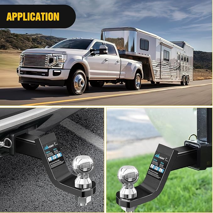 Nilight 1-7/8", 2" and 2-5/16" Diameter Chrome Trailer Hitch Ball, Maximum Load Capacity Up to 8,000 lbs, 1- Inch Shank Universal Fit Gray