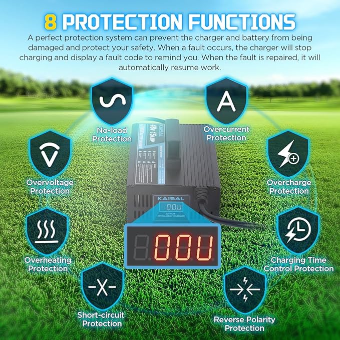 KAISAL 48V/58.4V 15A Lifepo4 Battery Charger - Onboard 48 Volt Lithium Golf Cart & Forklift Charger with IP68 Waterproof Removable Plug