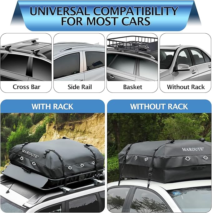 IDEALHOUSE 2024 New Rooftop Cargo Carrier Bag – 15 Cu Ft Heavy-Duty Robust Waterproof & Durable Storage Bag, Universal Fit with 8 Door Hooks