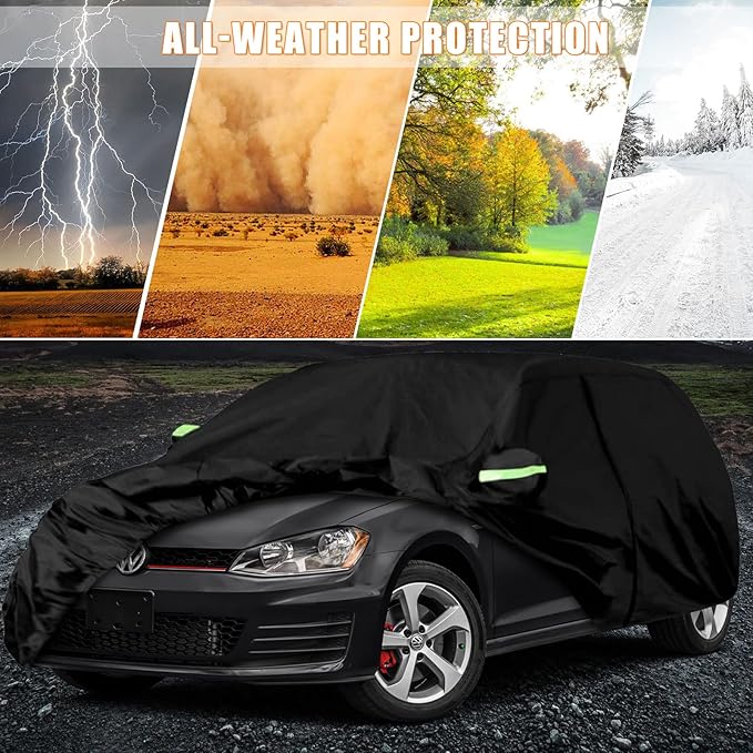 Waterproof Car Covers Replace for 2003-2025 VW Golf, 6 Layers All Weather Custom-fit Car Cover with Zipper Door & Windproof Bands for Snow Rain Dust Hail Protection (Golf)
