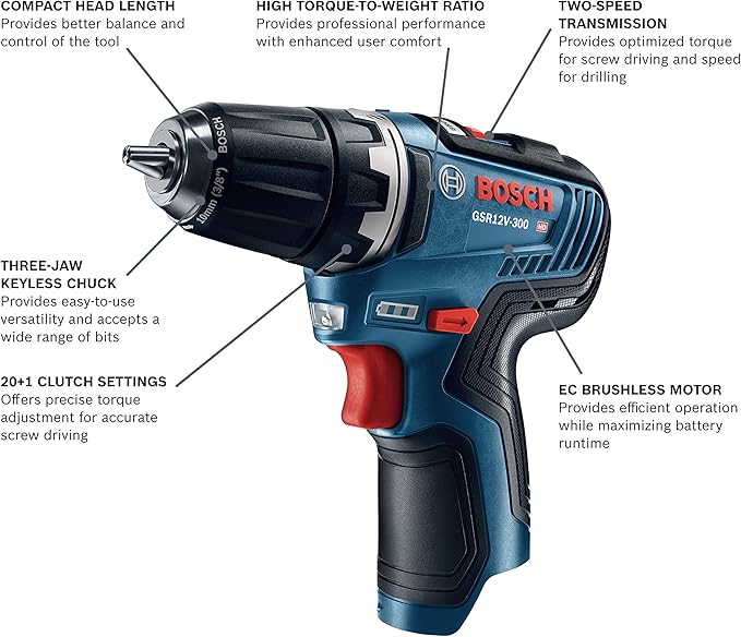 Bosch GSR12V-300N 12V Max EC Brushless 3/8 In. Drill/Driver (Bare Tool)