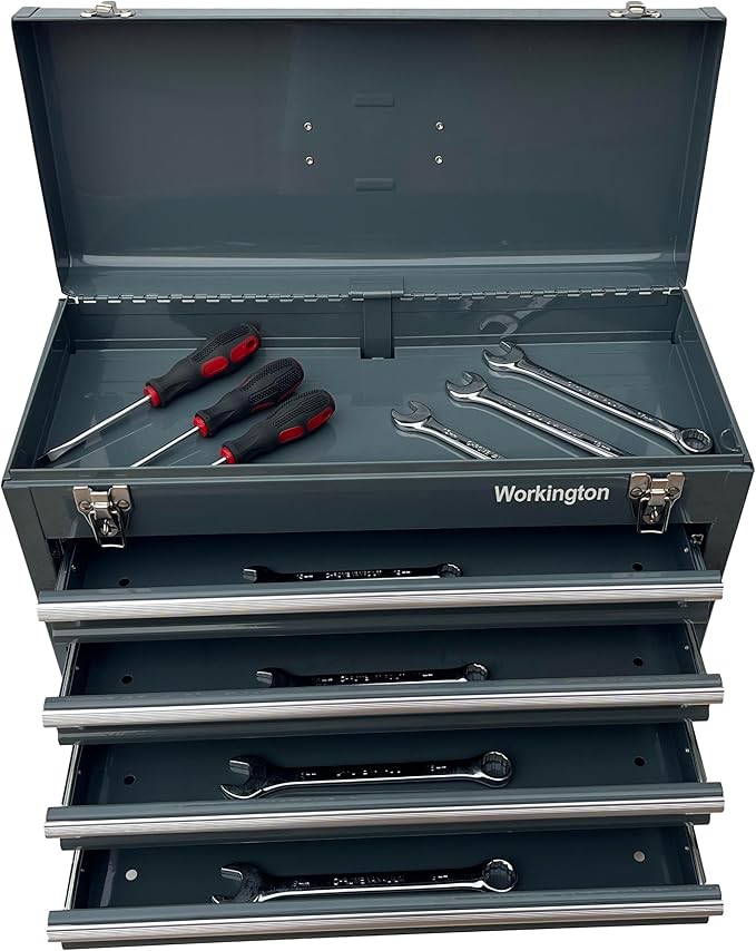Workington Portable Metal Tool Chest with 4 Drawers, 20" 4-Drawer Tool Chest Cabinet with Ball Bearing Drawer Slides, Steel Tool Storage Box Organizer 4004 Gray
