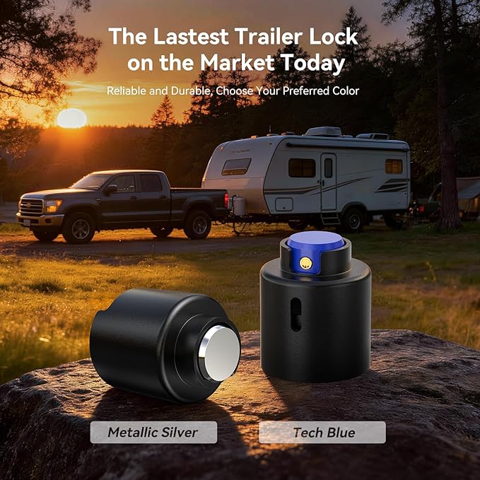 Fookoo Heavy Duty Trailer Lock Fits 2 5/16" Couplers Anti-Theft Ball Hitch Lock Safety Chains Pry-Resistant Tongue Lock Secure for RV, Camper, Boat, ATV, Dump, Cargo, Flatbed, Utility Trailers - Blue