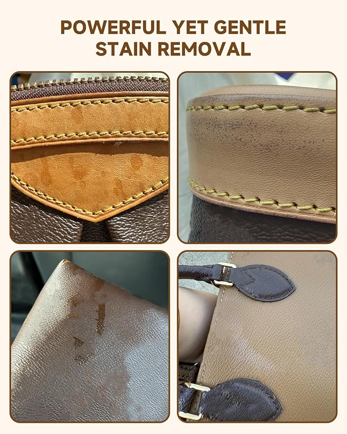 Leather Cleaner & Moisturizer Set for Louis Vuitton, Cleaning and Maintenance Set for LV, Powerful Stain Removal, Gentle Care, Suitable for LV Handbags/Wallets and Other Luxury Brands