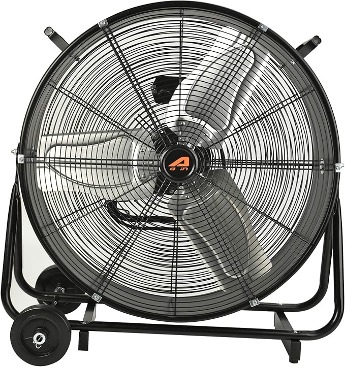 AA011 24-Inch High Velocity Industrial Drum Fan, 7500 CFM Air Circulator for Warehouse, Garage, Workshop and Barn Use,Two-Speed
