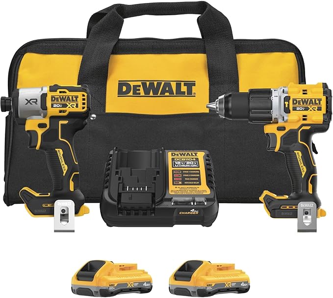 DEWALT 20V MAX XR Impact Driver and Hammer Drill Cordless Power Tool Combo Kit, Includes 2x 4ah POWERPACK Batteries and a Charger (DCK250QQ2)