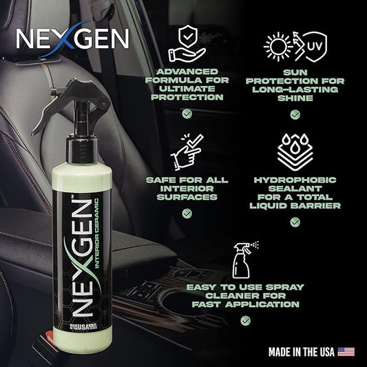 Nexgen Interior Ceramic Spray — Ultimate Interior Protection — Spray-on and Wipe-off Ceramic Coating for Hard Interior Surfaces (8 oz)