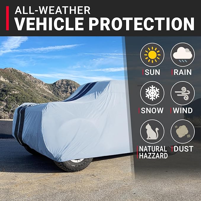 iCarCover Premium Plus SUV Car Cover Waterproof All Weather Rain Snow UV Sun Protection, CJ-5, Wrangler, FJ40, Tracker 2-Door, Sidekick 2-Door, Samurai, Size S56 (See Size Chart) Stripe - Gray/Black