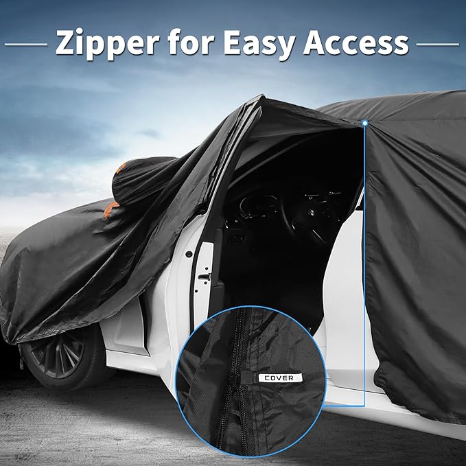X AUTOHAUX Car Cover for BMW 3 Series 2013-2025 Aluminum Film Outdoor Waterproof Sun Rain Snow Hail Protection with Driver Door Zipper