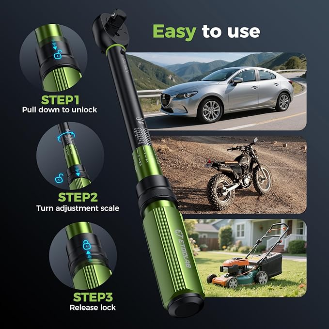 etoolab 3/8-Inch Drive Click Torque Wrench - 5-50Ft-Lb/5-69.4Nm, Dual-Direction Adjustable 72 Tooth Click Torque Wrench for Bike, Motorcycle and Car Repair