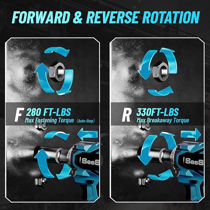 Seesii 3/8" Cordless Impact Wrench, Power Impact Gun w/Max Torque 330Ft-lbs(450N.m), 4.0Ah Rechargable Battery & 4 Sockets, Compact Power Impact Wrench for Lightduty Work Car Home,WH450