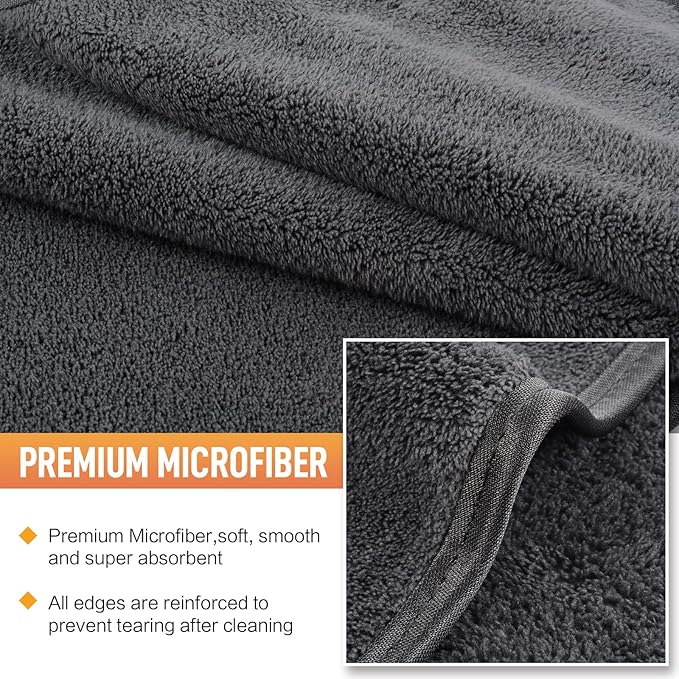 SINLAND Microfiber Car Drying Towels Ultra Absorbent,No Streaks,Scratches, or Water Spots,Wash Cleaning Auto Detailing Towels 380gsm 16inch x 24inch 6 Pack Grey