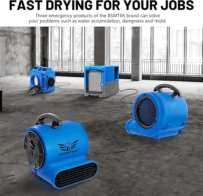 Air Mover Blower Fan, Industrial 1/3HP 1200CFM Monster Floor Blower Carpet Dryers - 3 Speeds Switch, 4 Adjustable Angles, 10FT Long Cord, Stackable - 2026 Upgraded