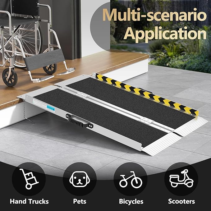 3FT Portable Wheelchair Ramp, Non-Slip Aluminum Folding Handicap Ramp, Ramps for Wheelchairs for Home with Handle, Wheelchair Ramps for Home Steps/Stairs/Threshold/Doorways/Scooter, 600LBS Capacity