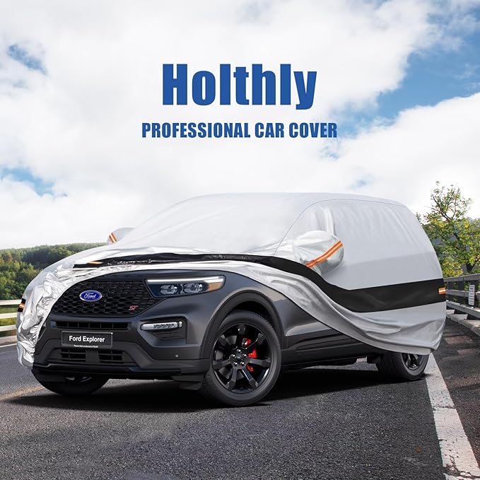 10 Layers SUV Car Cover Custom Fit for Ford Explorer (2006-2025), Waterproof All Weather for Automobiles, Outdoor Full Cover Sun Dust Rain Protection with Cotton. Silver