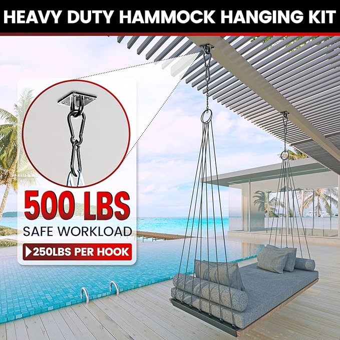 sprookber 304 Stainless Steel Pad Eye Snap Hooks, M5 Heavy Duty Ceiling Hooks, 500 lb Capacity Hammock Swing Hanging kit, Plant Hangers, Marine Hardware Staple Hook Loop with Screws, Set of 8(Black)