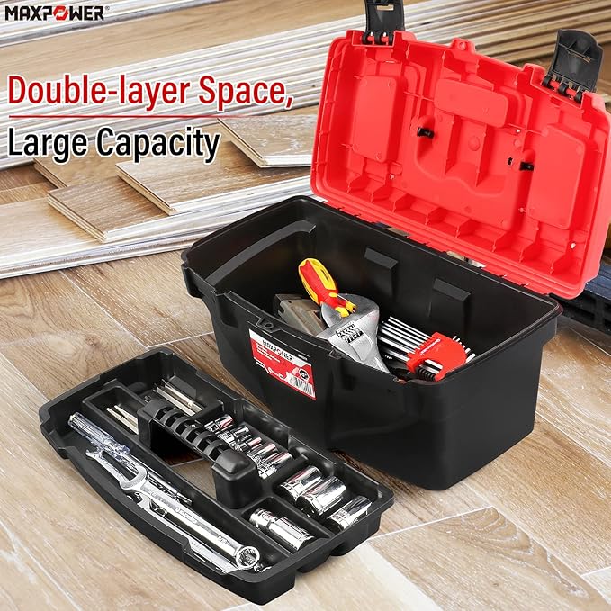 MAXPOWER Tool Boxes With Removable Tool Trays, Portable Tool Box for Tools Organizers and Storage, 3 Pack Plastic Toolbox, 13-Inch, 15-Inch & 17-Inch
