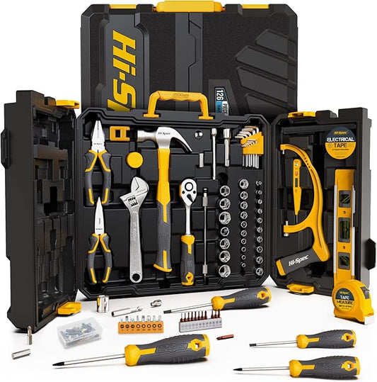 Hi-Spec 126pc Home Garage Mechanics DIY Tool Kit Set. Complete Handyman Auto, Car, Bike and Household Repairs Tool Box Set