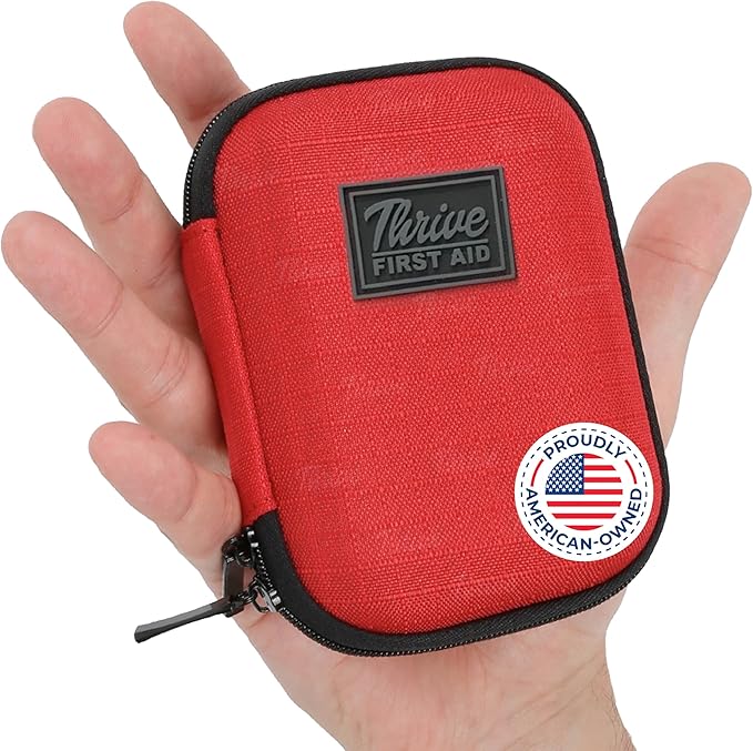 Thrive Mini First Aid Kit - Compact Travel Essentials Pack - Waterproof Camping Essentials Set - Portable Car First Aid Kit & Hiking Supplies Pouch - 66-Piece Set, Red Shell Case