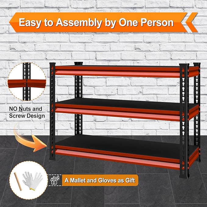 3-Tier Garage Shelving Heavy Duty,40''W x 18''D x 36''H Metal Shelving Unit,1320 lbs Weight Capacity Adjustable Storage Shelves for Retiple Tanks, Aquariums, Pantry,Red