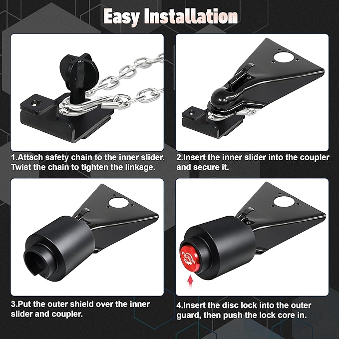 2026 Upgraded Trailer Lock Fits 2-5/16 Inch Coupler, Heavy Duty Trailer Hitch Locks, Anti-Theft Trailer Coupler Lock for RV, Trailer, Boat, Pickup(Red)