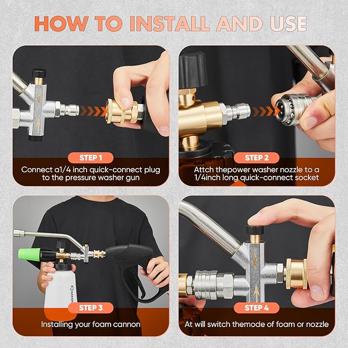 Foam Cannon Dual Connector Accessory,Pressure Washer Gun with Foam Cannon,1/4 Inch Quick Connector with 5 Power Washer Sprayer Nozzles,for Car Washing and Cleaning