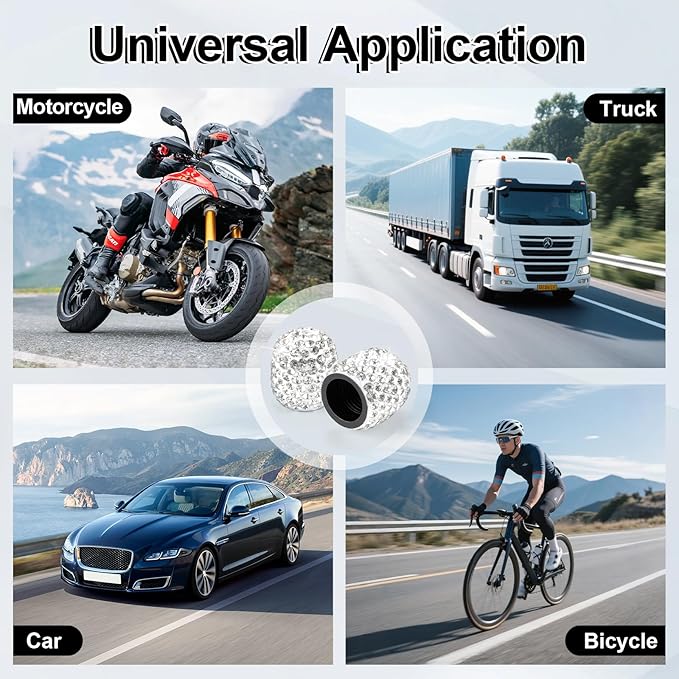 JUSTTOP 4 Pack Handmade Crystal Rhinestone Tire Valve Stem Caps, Wheel Tire Valve, Attractive Dustproof Bling Car Accessories, Universal for Cars, Trucks and Motorcycles-White