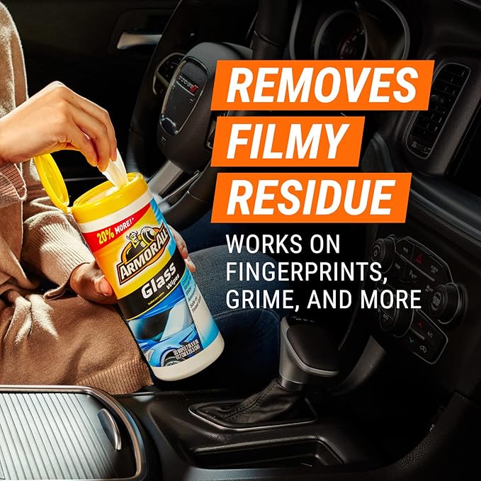 Armor All Car Glass Wipes, Auto Glass Cleaner for Film and Grime, 30 Count (Pack of 2)