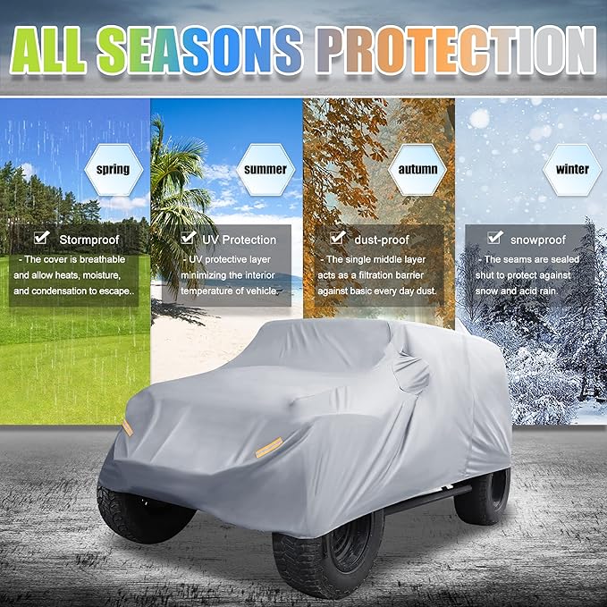 X AUTOHAUX SUV Car Cover Fit for Jeep Wrangler JK JL 2 Door 2007-2021 Outdoor Waterproof Sun Rain Dust Wind Snow Protection 210D Oxford Gray