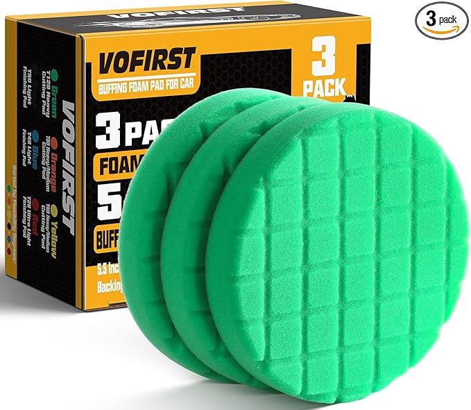 Buffing Polishing Pad, 3Pcs 5 Inch Green T120 Heavy Cut Buffing Pads, Premium Buffing Sponge Pads for Car Buffer Polisher Compounding, Polishing, Waxing Pads