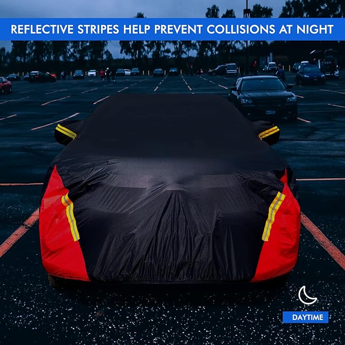 Car Cover Waterproof All Weather for Automobiles, 6 Layers Outdoor Full Exterior Cover Rain Sun UV Snowproof Protection with Zipper Cotton, Mirror Pocket for SUV (185-190 inch)