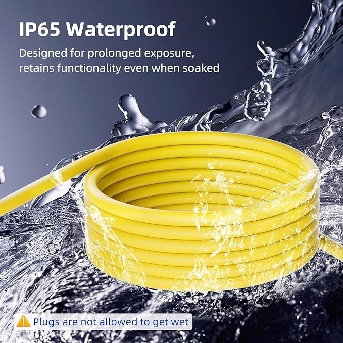 15 FT Outdoor Extension Cord with Multiple Outlets, 12 Gauge Heavy Duty Yellow Extension Cord Waterproof with 3 Outlet, 3 Prong Power Cord for Garden and Home Use Indicator Light, ETL Listed