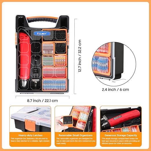 Kuject Mini Heat Shrink Gun Kit, 820PCS Solder Seal Wire Connectors & Heat Shrink Tubing Kit, Waterproof Heat Shrink Wire Connectors Kit with 482~752°F Heat Gun for Marine Automotive Wiring, AWG26-10