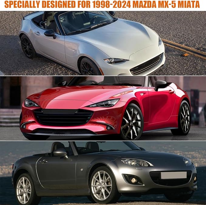 Waterproof Car Cover Replace for 1998-2025 Mazda Miata/MX-5, 6 Layers All Weather Miata Car Covers with Zipper Door & Windproof Bands for Snow Rain Dust Hail Protection