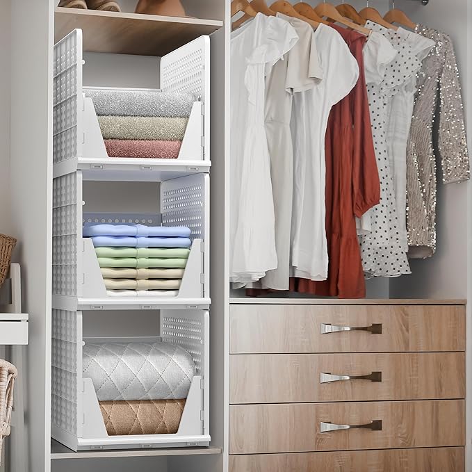 Sorbus Stackable Shelf Organizer Baskets – Plastic Closet Organizer for Clothes, Pantry, Bathroom, Kitchen & Garage – Open Front Storage Bins for Cabinets, Countertops & Under Shelf Organization