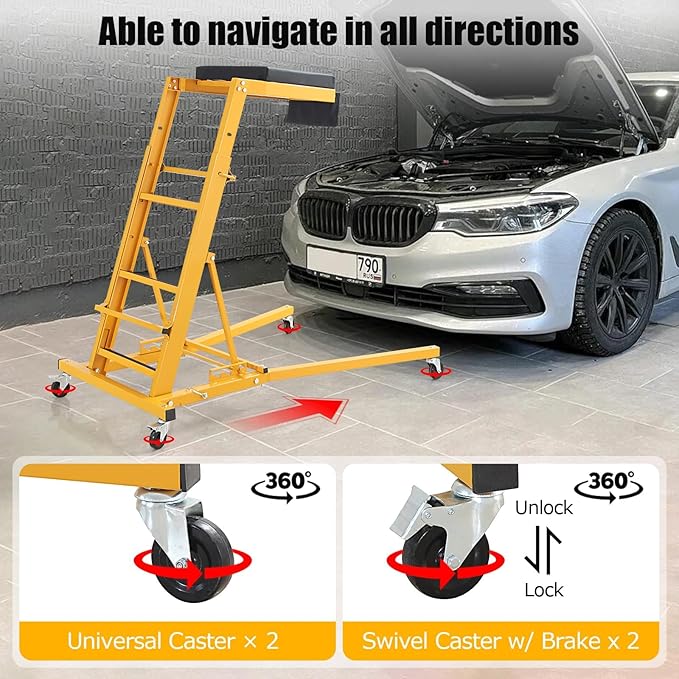 Automotive Top side Creeper, Adjustable Top Side Engine Creeper 48"-66", 400 LBS Capacity Heavy Duty Automotive Engine Creeper with Padded Deck & 4 Swivel Caster Wheels, Black Mat and Yellow Body