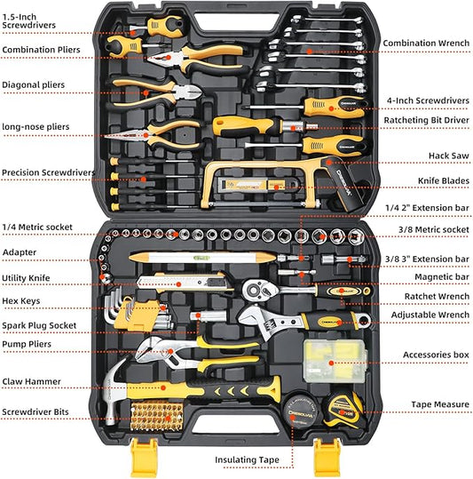 199 Piece Tool Kit for Home,General Household/Auto Repair Tool Set,Basic Hand Tool Kit with Socket Wrench,Tool Box Case for Men,Perfect for Diyer Handyman Homeowner