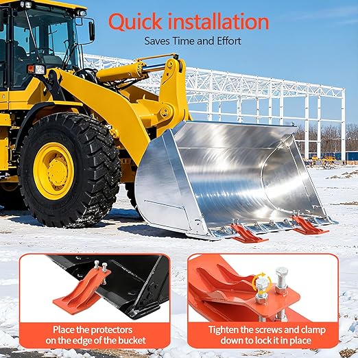 2Pcs Orange Tractor Bucket Edge Protector, Skid Steer Attachments with Upgraded 10mm Steel & Dual Bolt Lock for Snow Removal