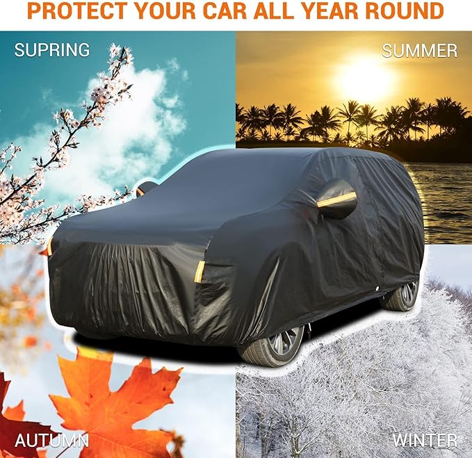 Tecoom Waterproof All Weather SUV Cover, Thick Fleece Lined Car Cover with Lock & Zipper Door, Snow Hail UV Sun Protection, Fit for SUV (206"–215"), Black