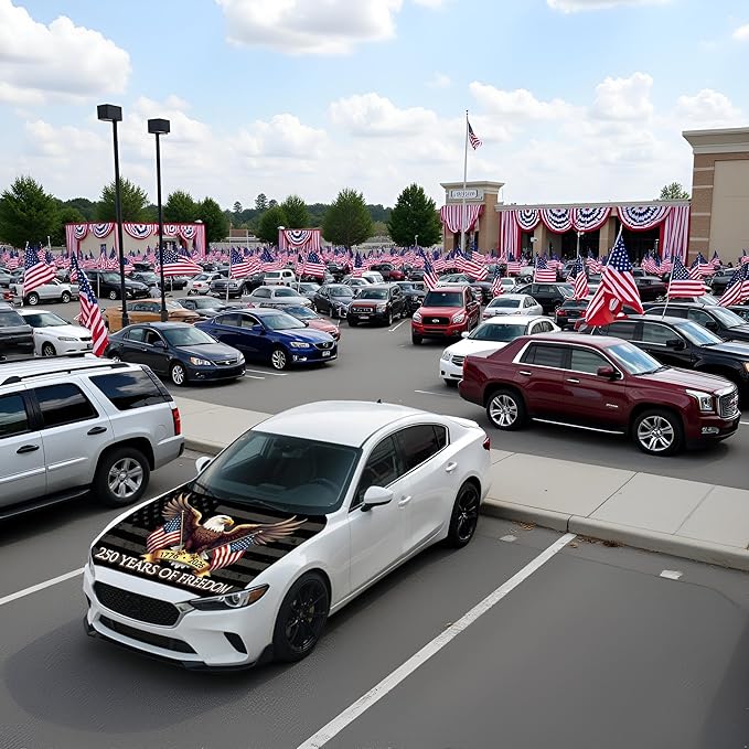 American Car Hood Cover - 59x51 American Car Hood Cover Flag Bonnet Banner with 2 Adjustable Triangular Fasteners, Universal Fit for Trucks, SUV, Patriotic America Flag Car Decor