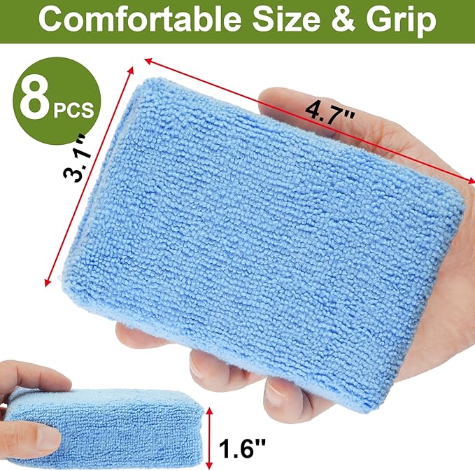 8 PCS Microfiber Applicator Pad, 4.7"x3.1" Scratch-Free Foam Buffing Scrub Pads, Car Wash Sponges for Effortless Detail Polishing, Waxing, Tire Shining, Interior Cleaning, Scrubbing (Blue)