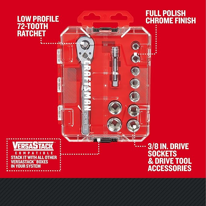 CRAFTSMAN 11-Piece Socket Set, Metric, 3/8 Inch Drive, Low Profile Ratchet (CMMT12127)