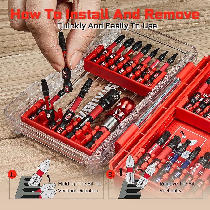 Geinxurn 27Pieces Impact Screwdriver Bits Set, Magnetic S2 Steel Phillips/Slotted/Square/Torx Insert Power Bits Tips, Impact Bit Holder and Impact Socket Adapte with Pink Storage Box Case