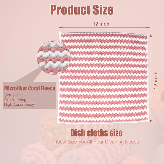 Microfiber Cleaning Cloth,12 Pack 12"x12" Dish Towels for Kitchen,Fast Drying Dish Rags for Washing Dishes, Wash Cloths Super Absorbent Lint Free Kitchen Towels for Limpiar House and Keeping