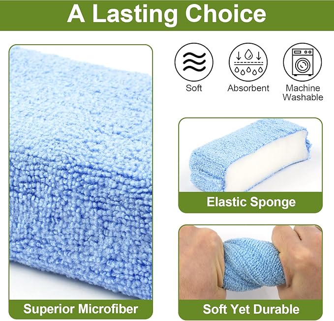 4 PCS Microfiber Applicator Pad, 4.7"x3.1" Scratch-Free Foam Buffing Scrub Pads, Car Wash Sponges for Effortless Detail Polishing, Waxing, Tire Shining, Interior Cleaning, Scrubbing (Blue)