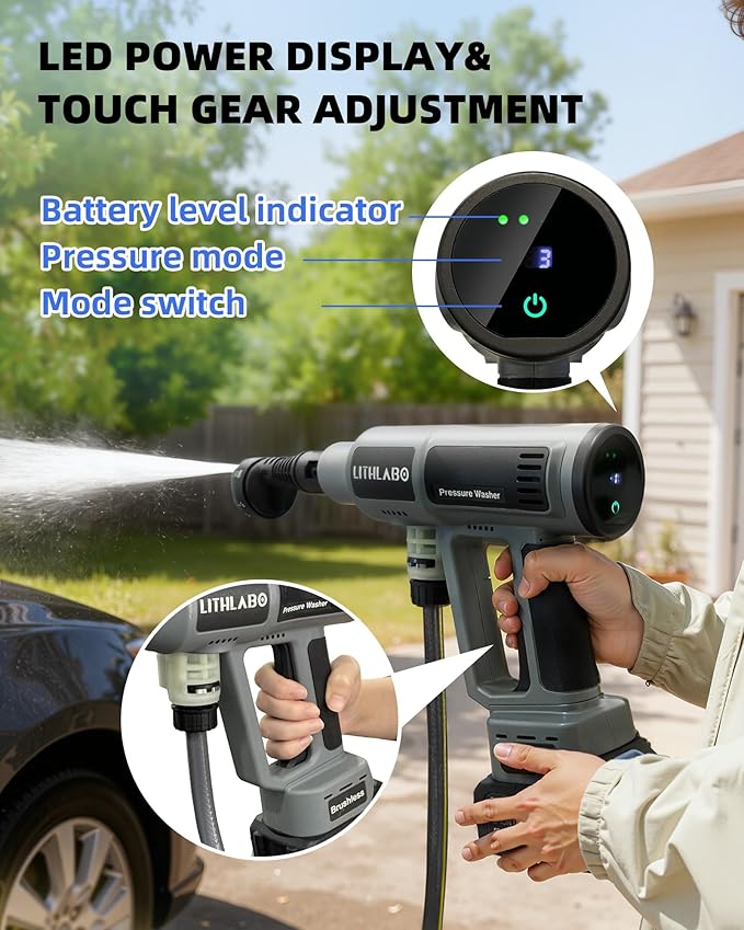 Cordless Pressure Washer 1080PSI with 2 x 3.0 Ah Batteries, Portable Power Washer with 6-in-1 Nozzle,Foam Cannon, Hose, Faucet Adaptor, Handheld Pressure Washer for Car Wash Fences Driveways Patios