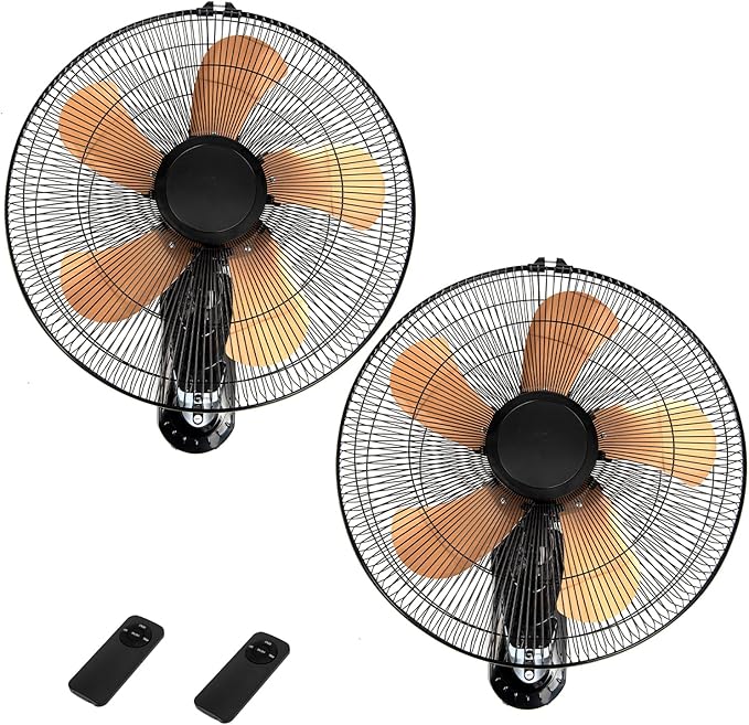 AZOUTDOOR 2 Pack 20 Inch Wall Mounted Fans with Remote Control, Oscillating Fan with 3 Speed Settings, High Velocity Fans with Adjustable Tilt and Timing for Bedroom, Living Room, Kitchen, Office